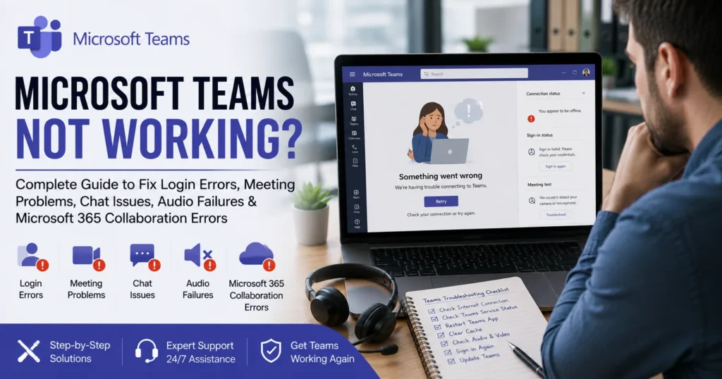 Microsoft Teams Not Working? Complete Guide to Fix Login Errors, Meeting Problems, Chat Issues, Audio Failures & Microsoft 365 Collaboration Errors
